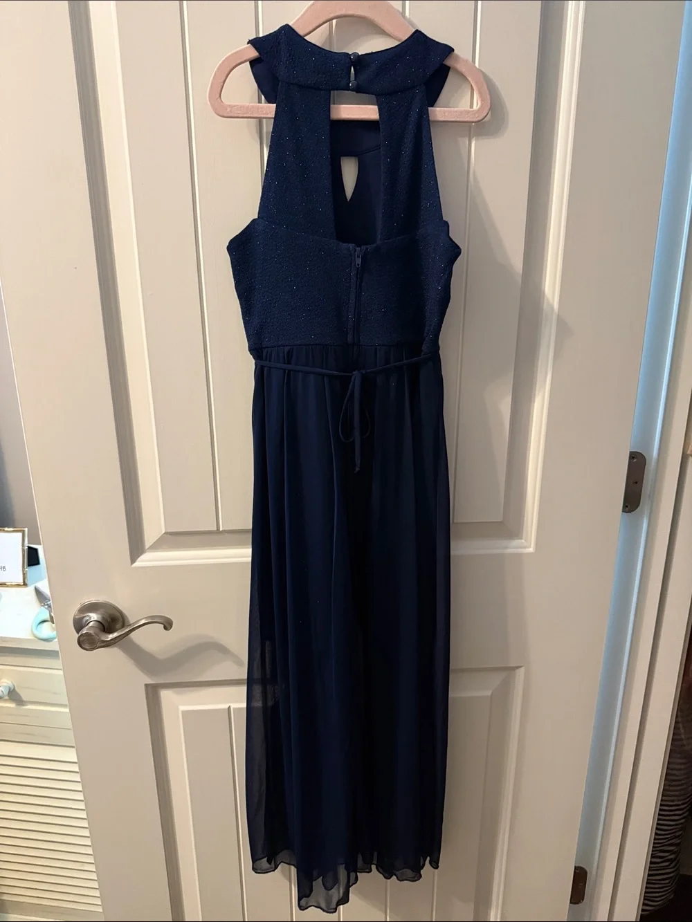 Girls Navy Sparkle Waist Maxi Dress